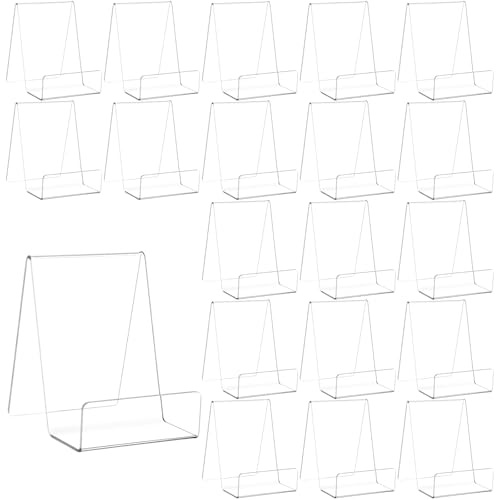 Afcabakila 20 Pack Acrylic Book Display Stand, 4 Inch Clear Easel Stand, Thickened Transparent Book Tablet Holder for Displaying Books, Pictures, Tablets, CDs, Artworks, Newspaper, Magazines