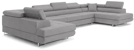 Ecksofa mit Schlaffunktion BIG PASTI U-Form, Sofa Couch mit Bettkasten, 3-Sitzer Eckcouch, Schlafsofa für Wohnzimmer, Big Sofa Couch mit Schlaffunktion (Pet Friendly Edition Hellgrau)
