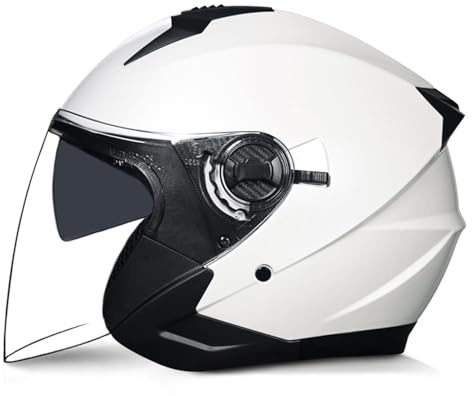 Casque Moto Ouvert Casque Jet Double Lentille Casque Semi-Ouvert Casque De Moto Élégant Et Tendance avec Anti Scratch Visiere Hommes Et Femmes H,M=(57-58CM)