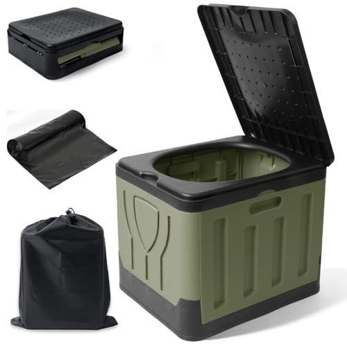 WoRaum Faltbare Campingtoilette – Kompaktes Reise-WC mit Tasche & Müllbeuteln, Campingklo bis 200 kg belastbar, mobiles WC für Outdoor, Angeln, Strand, Wohnmobil – 34,5 cm Sitzhöhe