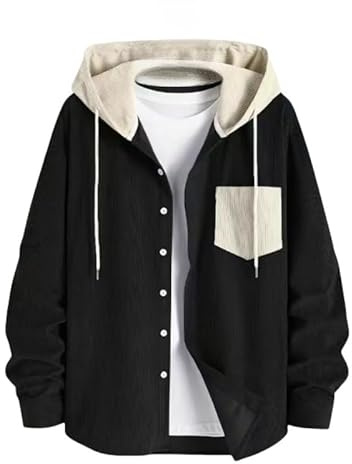 WLLDDDIU Giacca da Uomo in Velluto A Coste con Cappuccio, Manica Lunga, Casual, con Bottoni, Leggera ed Elegante, Felpa con Colori A Contrasto, da Indossare Tutti I Giorni