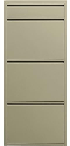 Kare Design Schuhschrank Caruso 3 Plus 1, Khaki, 114,5x50x15cm, Schuhkipper, Schuhregal, Schuhablage, 3 Fächer für 6 Paar Schuhe + 1 Fach für Schlüssel, Stahl, Schmal, Eingangsbereich