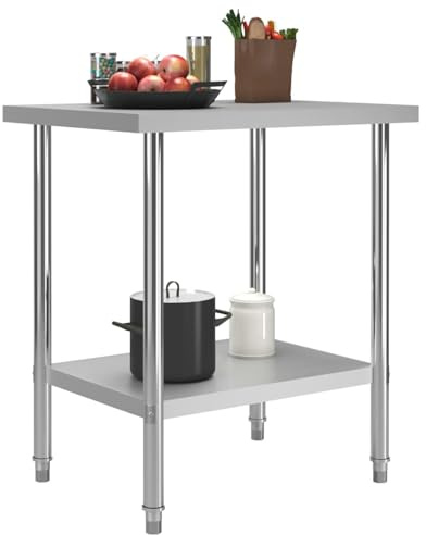 Gecheer Heavy Duty Stainless Steel Work Table - Adjustable, Silver, 80x60x85 cm - Ideal for Kitchen, Restaurant, School Model51186