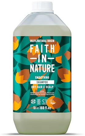 Faith in Nature Natürliches Jojoba Shampoo, Glättend, Vegan & Ohne Tierversuche, Frei von Parabenen und SLS, für Normales bis Trockenes Haar, 5 L Nachfüllpackung