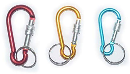 NO.6 Set of 5 Aluminum Alloy Screw Lock Carabiner Spring Snap Link Hook w/Key Ring- 60mm 2.5