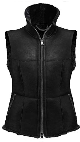 Werner Christ ® Damen Lammfellweste Weste aus echtem Lammfell, Fell, vielseitige warme Fellweste auch als Reitweste, Outdoorweste & Winterweste geeignet, in schwarz, Gr. 42
