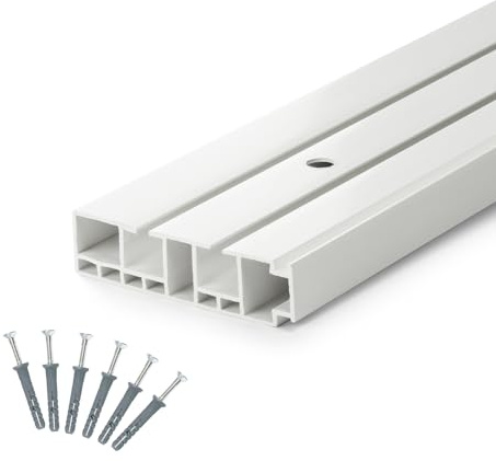 DQ-PP GARDINENSCHIENE – 400cm – PVC – 2-läufig – Weiss – inkl. Befestigungsmaterial – 4m (2 x 150cm + 100cm + 2 x Verbinder) – Gardinen Schiene Vorhangschienen