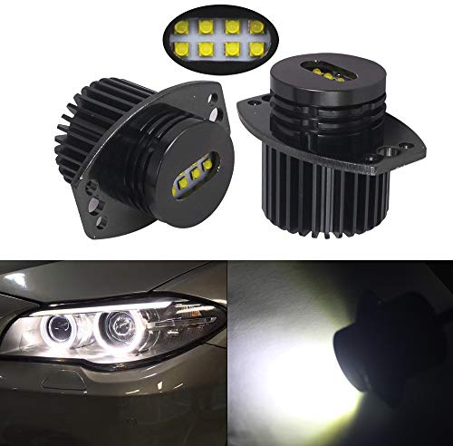 HSUN E90 E91 Angel Eyes LED Bombilla de marcador,80W CREE XT-E High Power Chip 5000LM Bombillas súper brillantes con Canbus sin errores, 6000K blanco, paquete de 2
