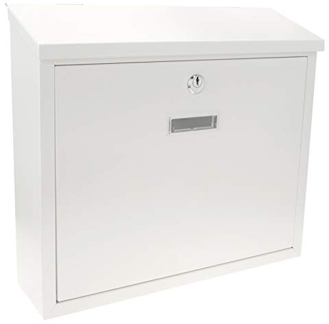 PrimeMatik - Buzón metálico para Cartas y Correo Postal de Color Blanco 350x90x320 mm