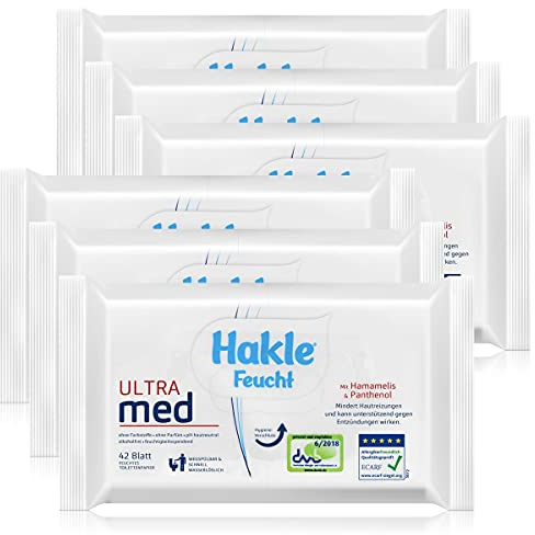 Hakle Feucht Ultra med 42 Blatt - Mit Hamamelis & Panthenol - Mindert Hautreizungen und kann unterstützend gegen Entzündungen wirken (6er Pack)