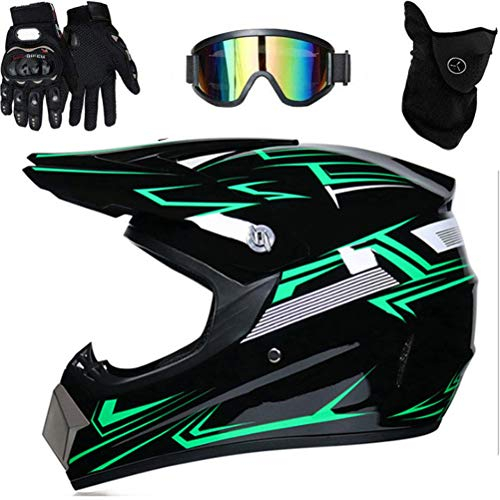 HUSHUI Casque de Motocross, Casque de Motocross Professionnel Motocross Dirt Bike Off Road Ensemble de Casque de Moto Casque de VTT Intégral avec Lunettes Gants Couvre-Visage, Casque de Moto