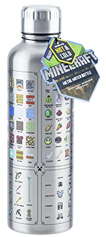 Minecraft Metall-Trinkflasche - Offiziell lizenziert, auslaufsicher, für heiße & kalte Getränke, mit In-Game-Items, Geschenk für Minecraft-Fans, 470 ml (16 Fl Oz)