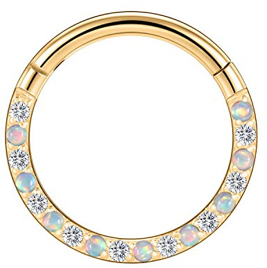 Hengkaixuan 16G Conch Septum Daith Clicker Nahtlos Chirurgischer Stahl Turm Tragus Piercing Schmuck Kleiner Reifen Ohrring Nasenring Gold 8mm CZ Opal