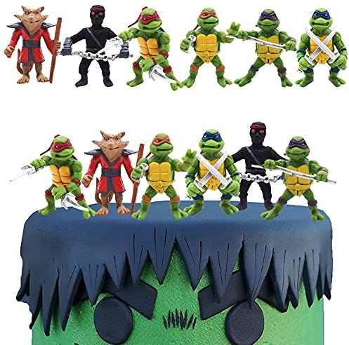 MEZHEN Decoración para Tartas de Cumpleaños Decoración de Pastel Turtles Figure Cake Topper Dibujos Animados Toppers para Tartas Infantiles Adorno para Tarta Niño 6 Piezas