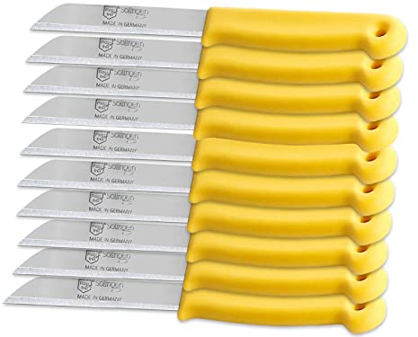 Gemüsemesser aus Solingen Schälmesser Set 10er Küchenmesserset Made in Germany Obstmesser Gelb mit Scharfem und Präzisem Schnitt Allzweckmesser zum Schneiden von Obst und Gemüse (Lang)