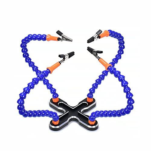 Flexible Helping Hands Soldering Station, Third Hand Welding Tools with 4 Arms and Alligator Clips for Assembly, Repair and Modeling (Blue)