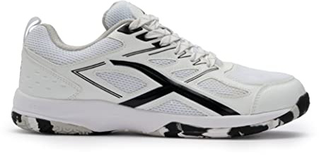 Hundred Xoom Non-Marking Professional Badminton Shoes for Men | Material: Faux Leather | Suitable for Indoor Tennis, Squash, Table Tennis, Basketball & Padel (Black/White, Size: EU 44, UK 10, US 11)