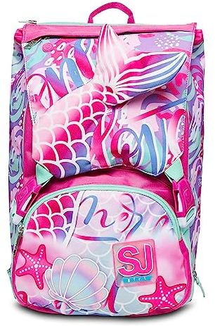 SJ Gang Zaino Scuola Estensibile, Rosa, SEA BEAUTY, Zaino Doppio Scomparto con Coda Sirena 3D Attivabile con Tasto ON/OFF, Zaino Scuola, Bambine e Ragazze