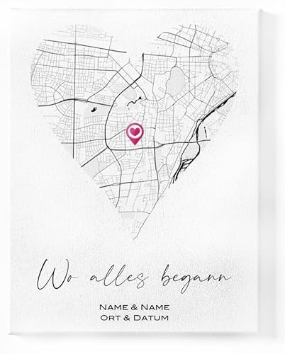 Deqosy Personalisiertes Leinwandbild Wo alles begann, Herz-Form Leinwandbild, Geschenke für Sie
