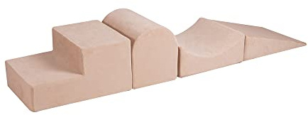 MEOWBABY Set de 4 bloques resistentes de espuma blanda, para parque infantil, 195 x 45 cm, para bebés y niños pequeños, bloques de escalada para interior, ideal para zona de juegos, terciopelo, crudo