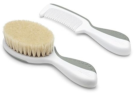 Nuvita 1137 Set Peine y Cepillo en Cerdas Naturales de Lana - Set para Cuidado del Cabello - VERDE