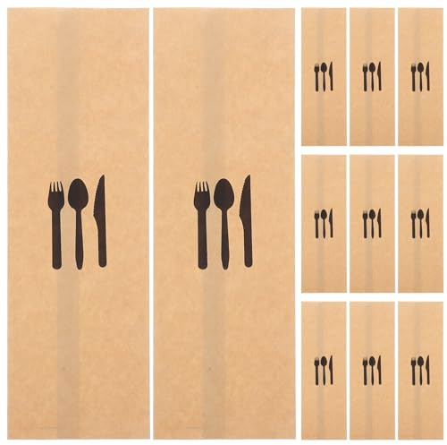 UPKOCH Kraft Paper Cutlery Holders 100 Pack Disposable Silverware Pouches for Parties Weddings Banquets Restaurant Tableware Covers 8.86X2.95In
