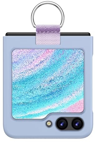 EASSGU Coque Skin-Touch avec Anneau Métallique pour Samsung Galaxy Z Flip5 / Samsung Galaxy Flip 5 2023 (6.7) - Bleu Lavande.