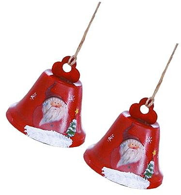 Warmhm 2stücke Weihnachtsanhänger Eisen Glocke Mit Santa Muster Rot Hängedekoration Mit Hanfseil Weihnachtliche Baumschmuck Dekoration Für Tür Fenster Kamin Und Feststimmung