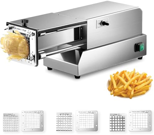 QJJML Coupe-Frites Électrique, 200w Coupe-Patates Commercial avec Lames De 8/10/12mm, Coupe-Légumes en Acier Inoxydable pour Cuisine Et Restaurant