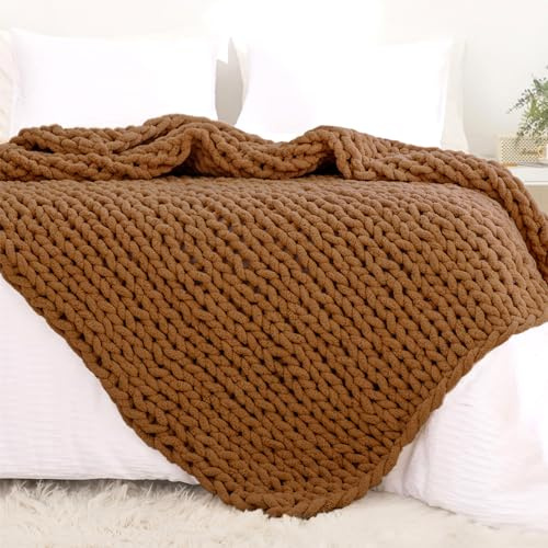 YAAPSU Grobstrickdecke, Überwurf, 129,5 x 160 cm, Chenille-Überwurf, grob gestrickte Überwurfdecke für Couch und Bett, weiche, große Strick-Überwurfdecken, grobes Garn, große Dicke Zopfstrickdecken