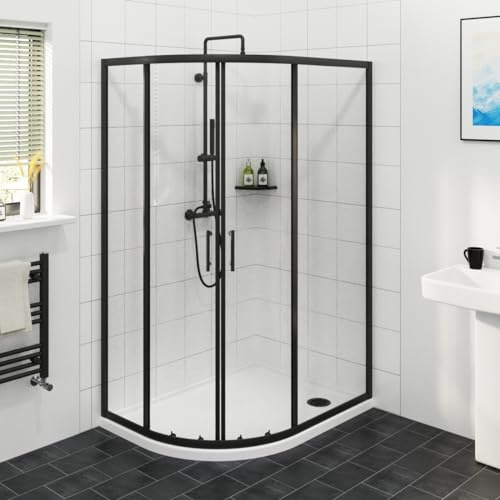 NRG 1200 x 900mm Matte Black Framed Offset Quadrant Shower Enclosure Sliding Door 6mm Easy Clean Glass