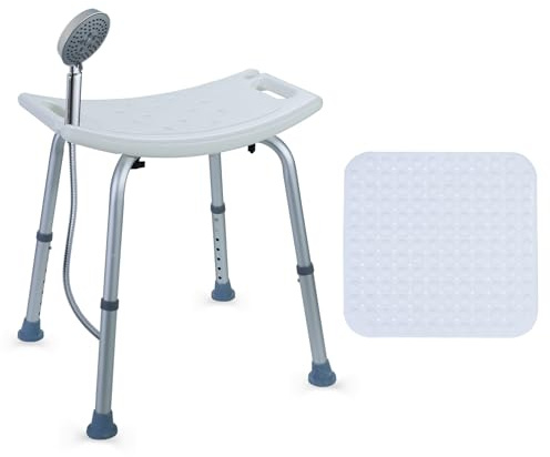 CCLIFE Tabouret de Douche pour Personnes âgées avec Tapis Antidérapant Chaise de Douche de Luxe 120 kg Hauteur Réglable Facile à Assembler Outil d'assistance à la Douche