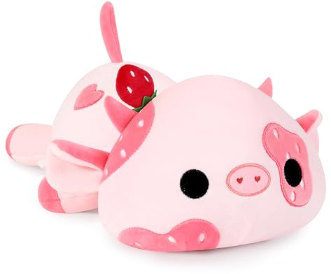 SHOWNICER - Peluche de vaca de juguete de peluche de animal de tela kawaii, almohada de peluche, juguete de vaca para leche, almohada de peluche para lanzar, regalo para niños niñas de 12+ años (rosa