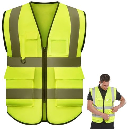 Eastrise Hi-Vis Vest Waistcoat, High Visibility Sleeveless Waistcoat for Women Men High Visibility Reflective Safety Security Vest with Pockets Zipper Front Meets ANSI/ISEA Standards(Size:XL)
