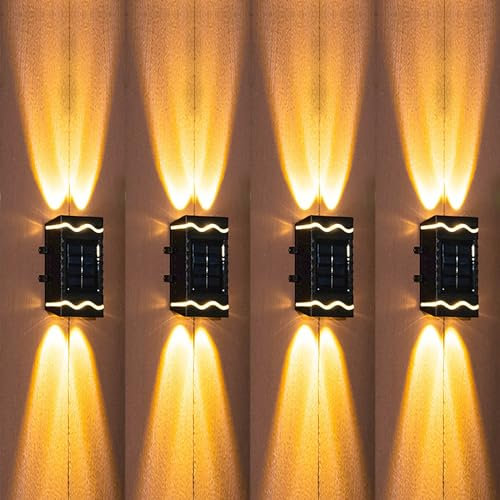 Leehui 4 Pack Solar Wall Lights Outdoor, Up and Down Front Door Lamps Waterproof Solar Fence Lights for Outside, Garden Decoration, Yard, Pathway (Warm White, 4 Pack)