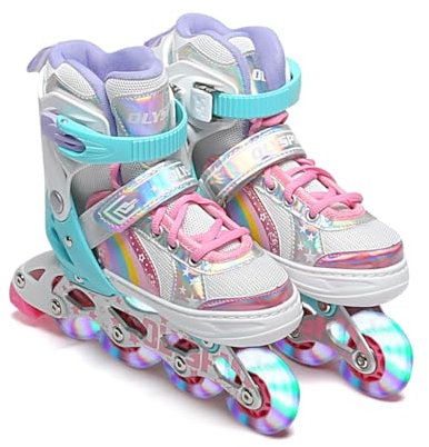 OLYSPM Inliner Kinder für Mädchen und Jungen,Regenbogen-Design,Rollschuhe Kinder in 4 Größen für Drinnen und Draußen