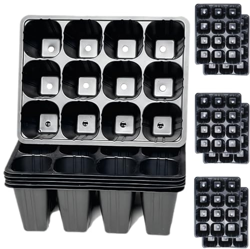JAMAKALA 10pcs Seed Trays for Seedlings, Black 120 Cells Seed Starter Trays, Propagators for Plants, Plastic Seedling Pots and Tray, Seedling Tray for Vegetable, Fruit, Seedling Cultivation
