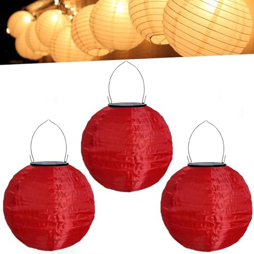 Lampions Außen Wetterfest Bunt Solar LED Laterne Warmweiß Solarlampions für Außen Hängend Lampions Solar Outdoor für Garten Hof Terrasse Hochzeit Fest Deko Hängende Gartenlaterne (20cm 3PCS/Rot)