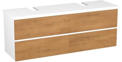 Garlivo Waschbeckenunterschrank GLB-160 Eiche mit Schubladen, Badezimmer Waschtischunterschrank, Weiss- Breite 160 cm, Soft-Close, Push-to-Open/Tip-On, Hängend