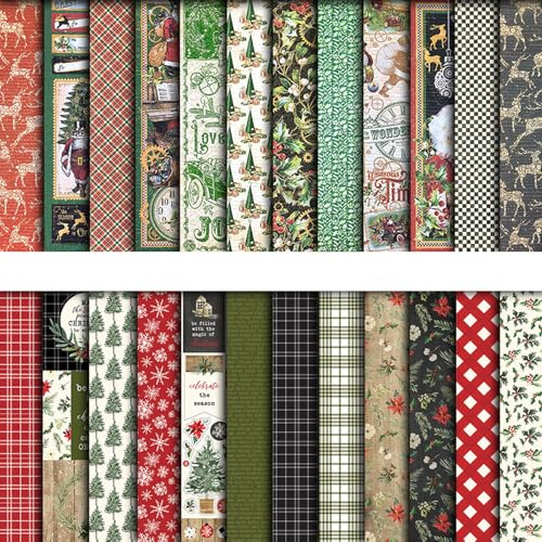 24 Blatt Weihnachten Scrapbooking Papier 24 Mustern zum DIY Basteln Scrapbook Weihnachten Motive Designpapier Für Kartengestaltung, Collage, Origami, Mixed Media (A)