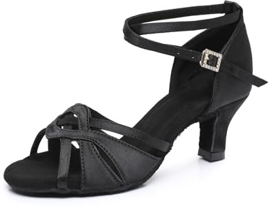Rosefinch Chaussures de Danse Latine pour Femmes Salsa Tango Ballroom Chaussures de Pratique de Danse Professionnelle Noir 5cm Talon 35EU