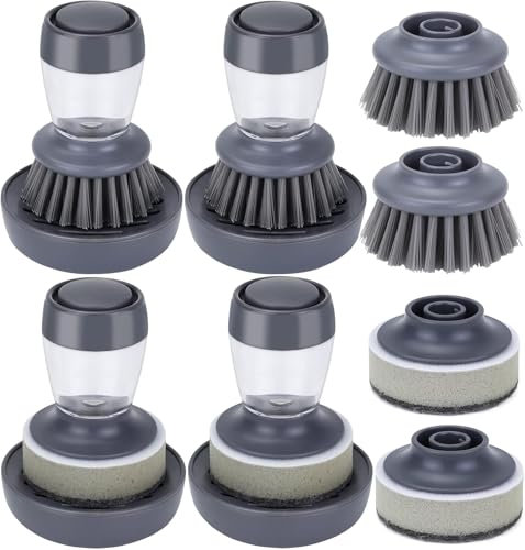 Spazzola per piatti con dispenser per detersivo, 4 spazzole per lavare i piatti con dispenser per detersivo integrato, set di spazzole per la pulizia per piatti, pentole, pentole, padelle