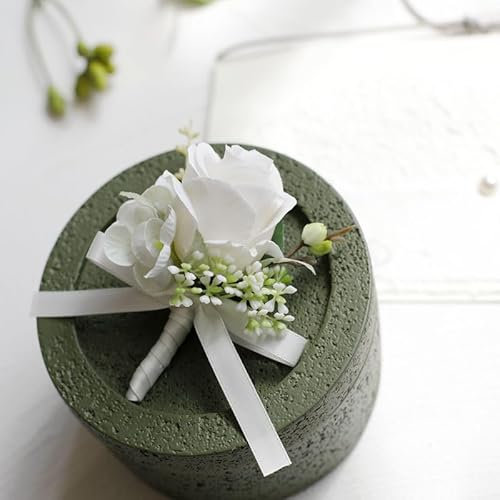 Pmnzdy Bröllopskorsett, boutonniere ros, knappnål, knytblomma, korsett, bröllopskorsett, sidenblomma, dekoration, bröllop, tillbehör, brudgum, best man för bröllop, dansfester, bankett, vit