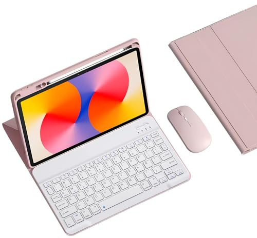 HLTOOP Funda con Teclado Español Ñ para Huawei Matepad SE 11 Pulgadas 2024, Teclado Bluetooth Inalámbrico Desmontable con Portalápices, Ratón para Tableta,Rosado