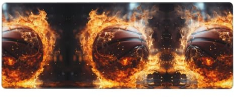 Tapis de souris pour clavier et souris - Motif basketball sur feu et eau - 30,5 x 80 cm - Convient pour ordinateur, console, bureau, jeu, étude, clavier extra large