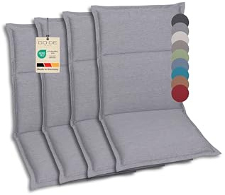 GO-DE Textil - Bequeme und attraktive Polsterauflagen für Hochlehner-, Mittellehner- und Niederlehner-Gartenstühle (4er-Set, Uni Grau, Mittellehner)