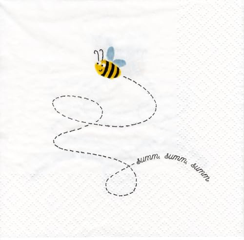Lot de 20 serviettes de table Motif abeilles mignonnes pour l'été, le printemps, les anniversaires, les fêtes d'enfants, garçons, filles, décoration de table, découpage, 33 x 33 cm