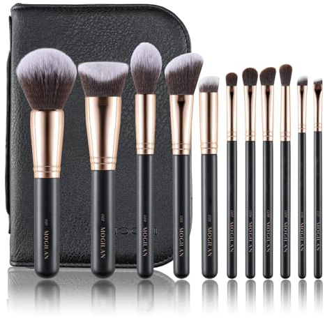 MOGILAN Makeup Brush Set with Black Travel Case -Premium Soft Synthetic Foundation, Contour & Eyeshadow Brushes for Liquid,Cream & Powder Blending Professional MUA Make Up Kit 11PCS