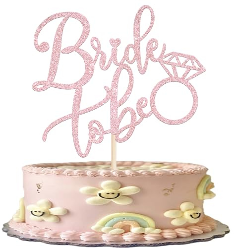 Xsstarmi 1 Pack Bride To Be Cake Topper Pink Glitter Ring Bachelorette Party Cake Pick Bridal Shower Cake Decorations for Wedding Engagement Theme Party Cake Decorations Supplies
