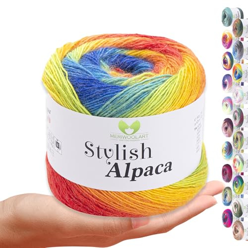 Stylish Alpaca Garn – Weiches Alpakawolle Strickgarn – 150g (525m) feines DK Wolle zum Stricken & Häkeln – Ideal für Pullover, Schals, Tuch, Babykleidung – Premium Multicolor Farbverlauf 7708